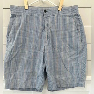Cutter & Buck Men's Blue Plaid 34 ~ 100% Cotton‎ Flat Front Shorts